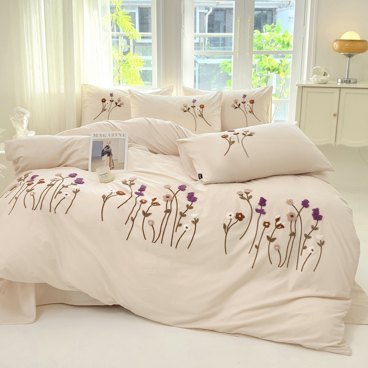 91家纺网 家纺一手货源 找家纺 （总）未来家居 2025新款秋冬全棉加厚磨毛纯色毛巾绣花款工艺四件套