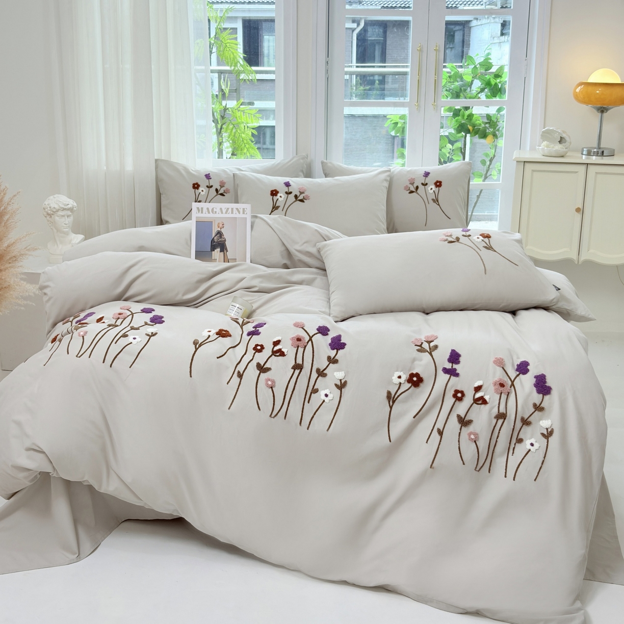 未来家居 2025新款秋冬全棉加厚磨毛纯色毛巾绣花款工艺四件套 薰衣草-绿