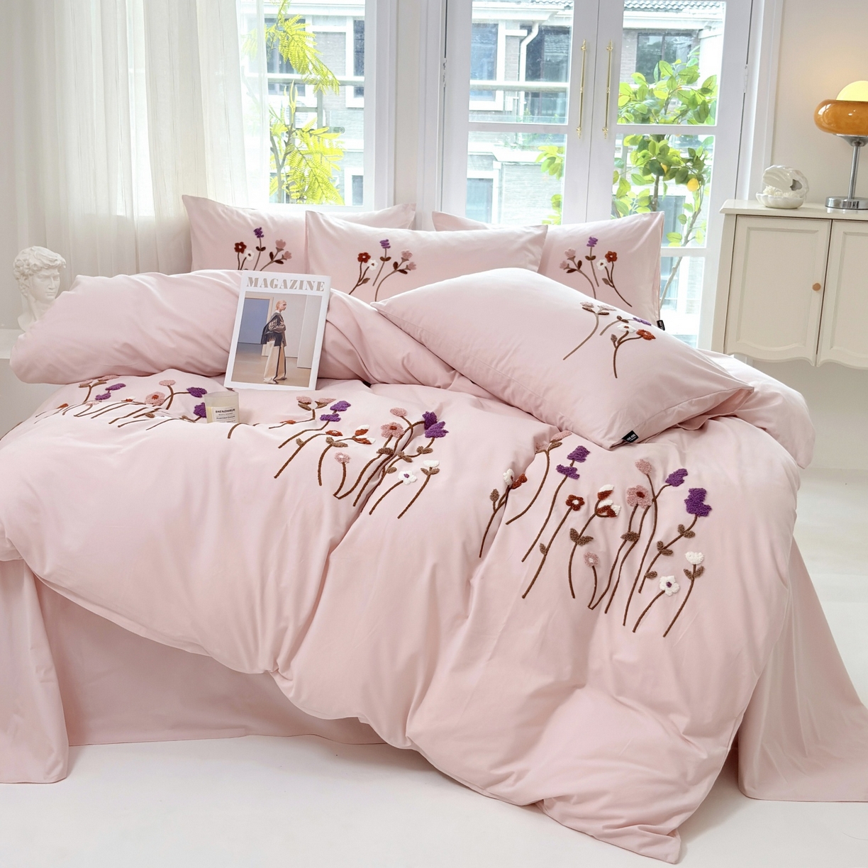 （总）未来家居 2025新款秋冬全棉加厚磨毛纯色毛巾绣花款工艺四件套