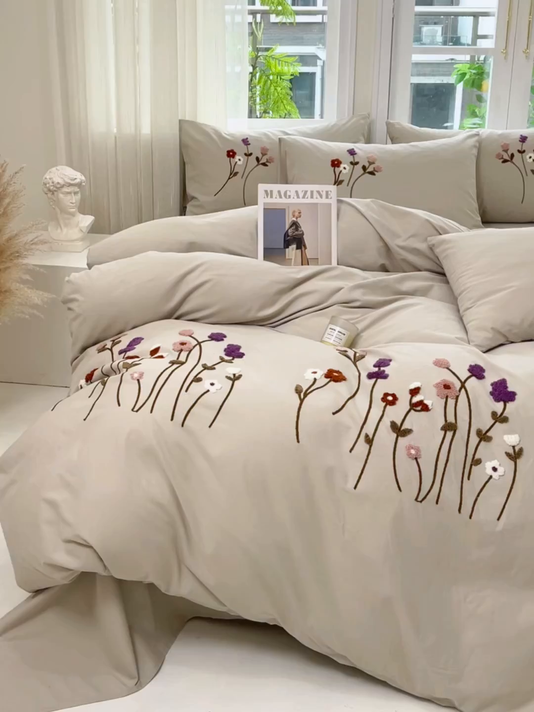 91家纺网 家纺一手货源 找家纺 未来家居 2025新款秋冬全棉加厚磨毛纯色毛巾绣花款工艺四件套 薰衣草-绿