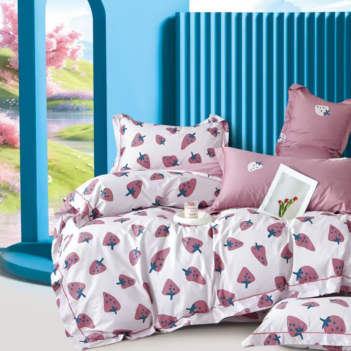 未来家居 2025新款全棉铂金凯丽13376特价活动款四件套 草莓大大-粉