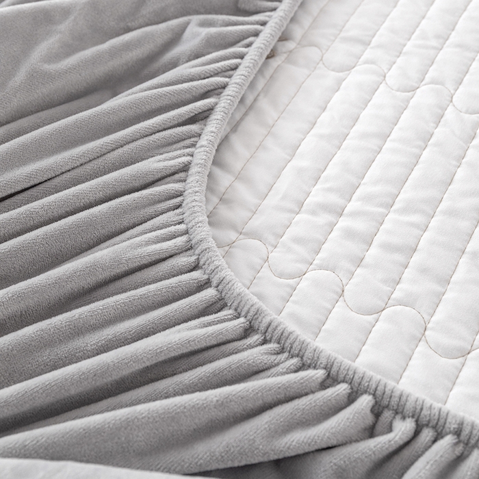 91家纺网 家纺一手货源 找家纺 沐纯家居 2025新款婴儿绒樱桃刺绣夹棉床笠 单件床笠 高级灰