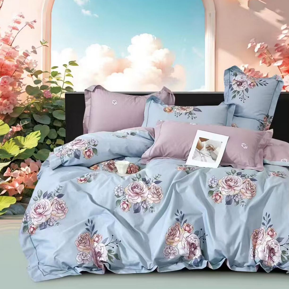 未来家居 2025新款全棉铂金凯丽13376特价活动款四件套 手绘牡丹-兰