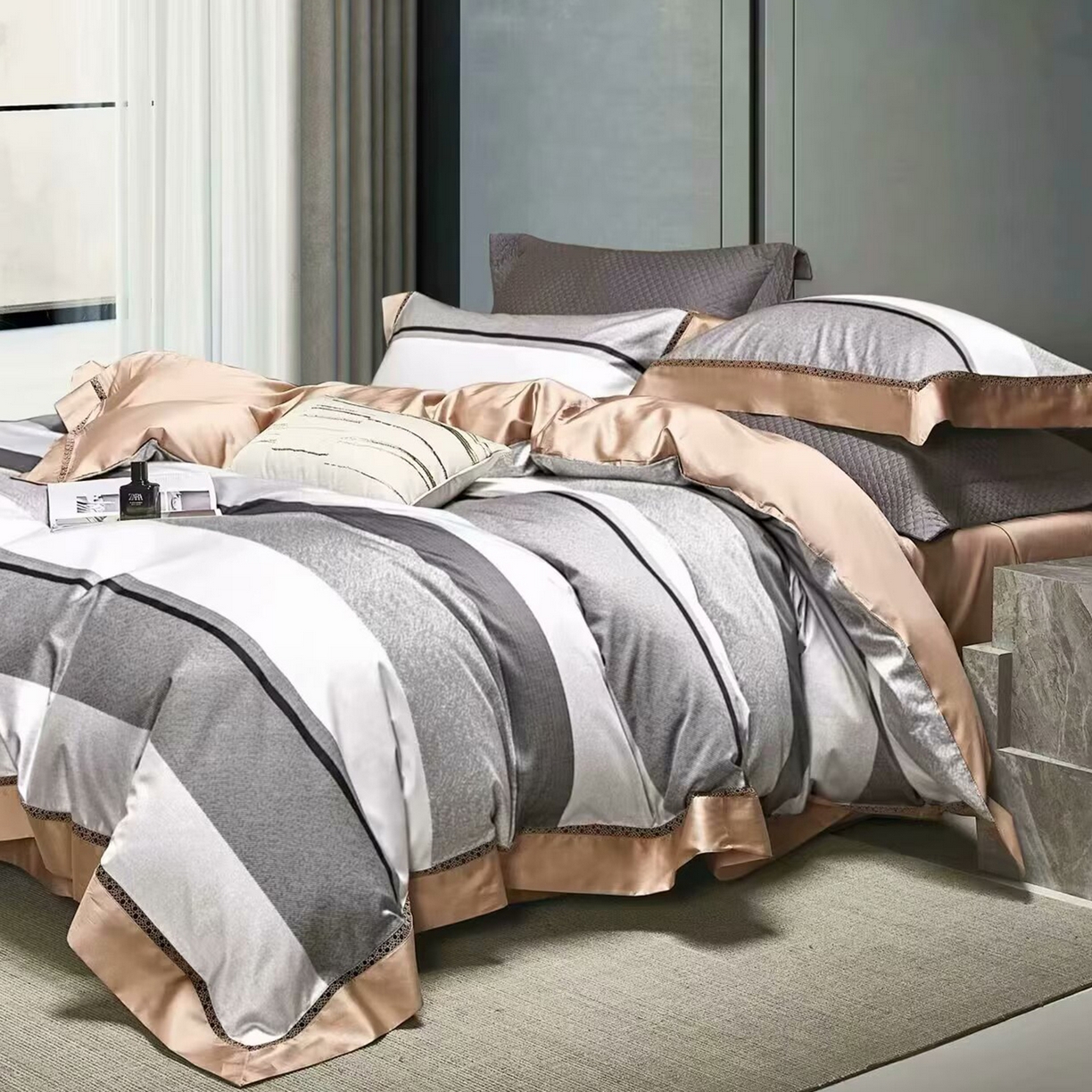 91家纺网 家纺一手货源 找家纺 （总）未来家居 2025新款UD100支全棉磨毛贡缎艾棉绒四件套