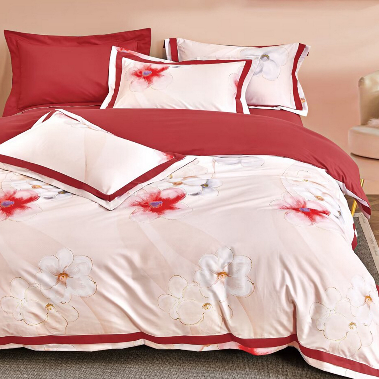 91家纺网 家纺一手货源 找家纺 （总）未来家居 2025新款UD100支全棉磨毛贡缎艾棉绒四件套