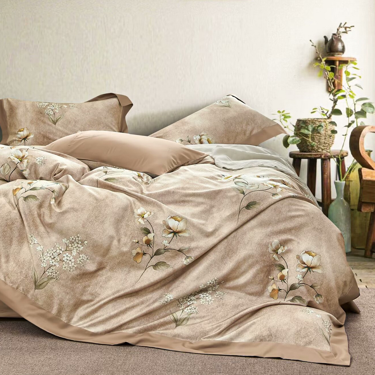 91家纺网 家纺一手货源 找家纺 （总）未来家居 2025新款UD100支全棉磨毛贡缎艾棉绒四件套