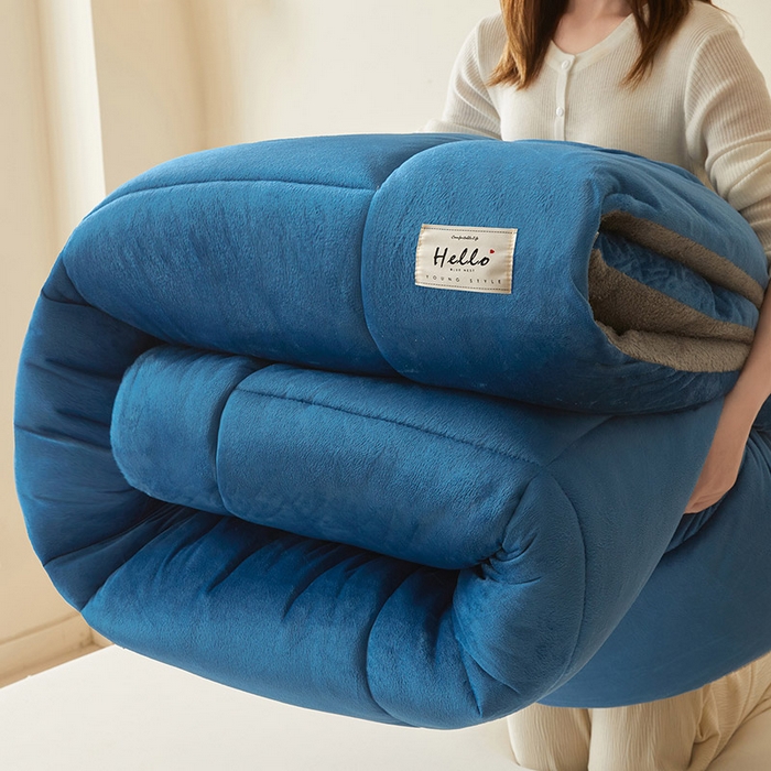 91家纺网 家纺一手货源 找家纺 雅颂缘2025新款牛奶绒冬被外贸跨境蓝拼灰