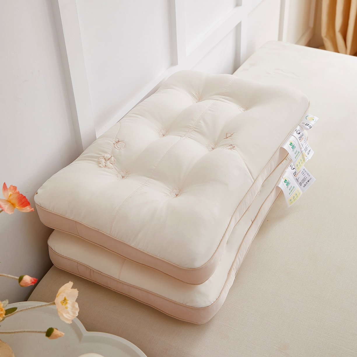 91家纺网 家纺一手货源 找家纺 （总）珍贝家纺 2025新款舒适贴布绣棉花枕枕头枕芯