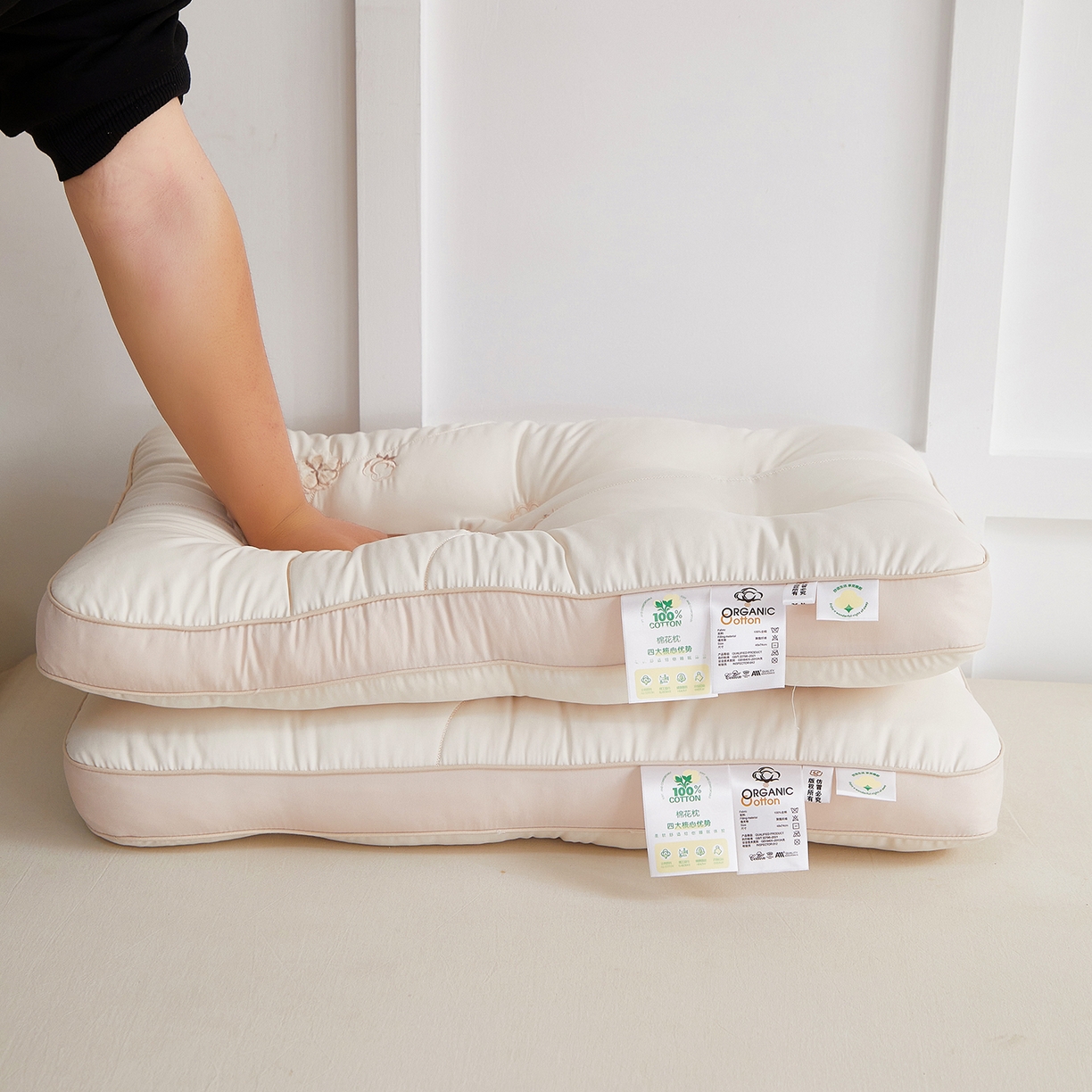 91家纺网 家纺一手货源 找家纺 （总）珍贝家纺 2025新款舒适贴布绣棉花枕枕头枕芯