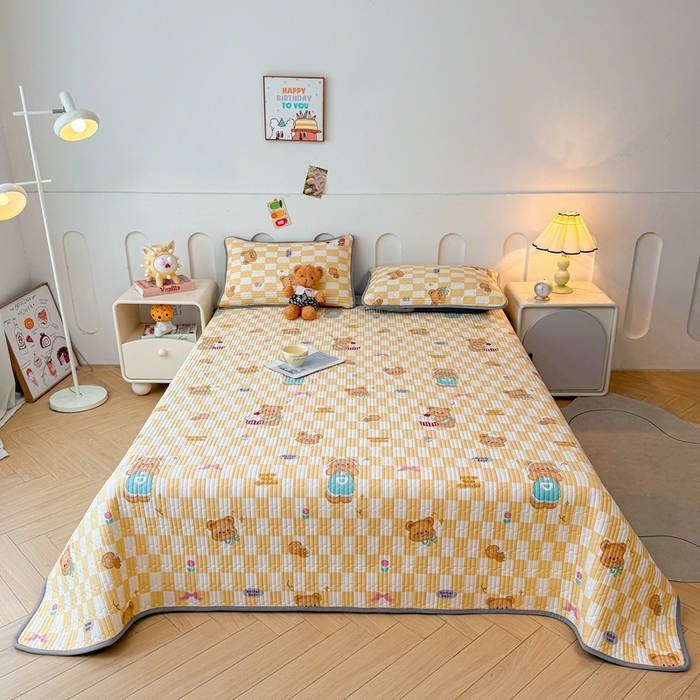 91家纺网 家纺一手货源 找家纺 雅萱家纺 2025新款棉加绒全棉填充双面可用多功能印花床盖 棉加绒棉花床盖-黄油曲奇