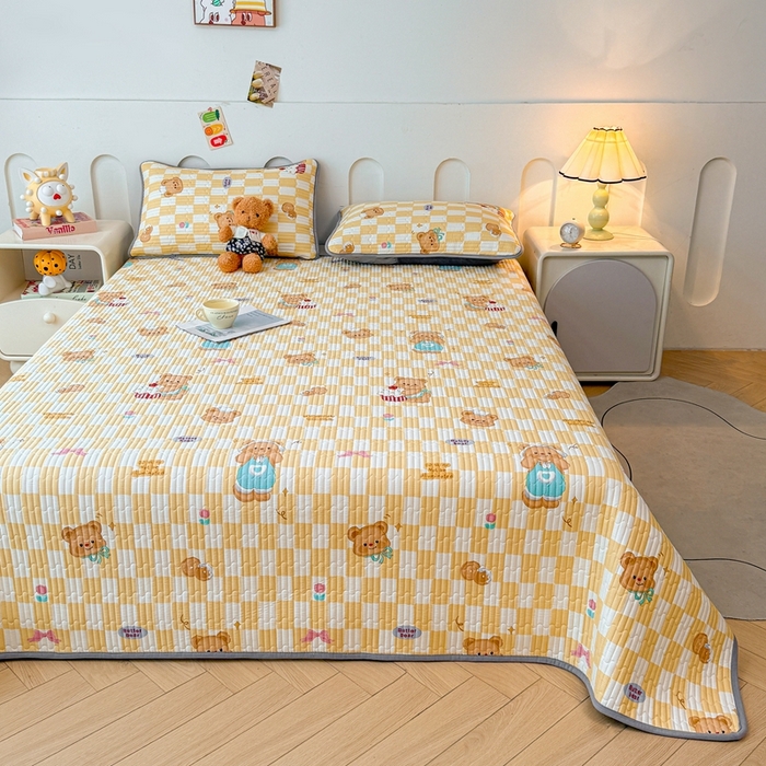 91家纺网 家纺一手货源 找家纺 雅萱家纺 2025新款棉加绒全棉填充双面可用多功能印花床盖 棉加绒棉花床盖-黄油曲奇