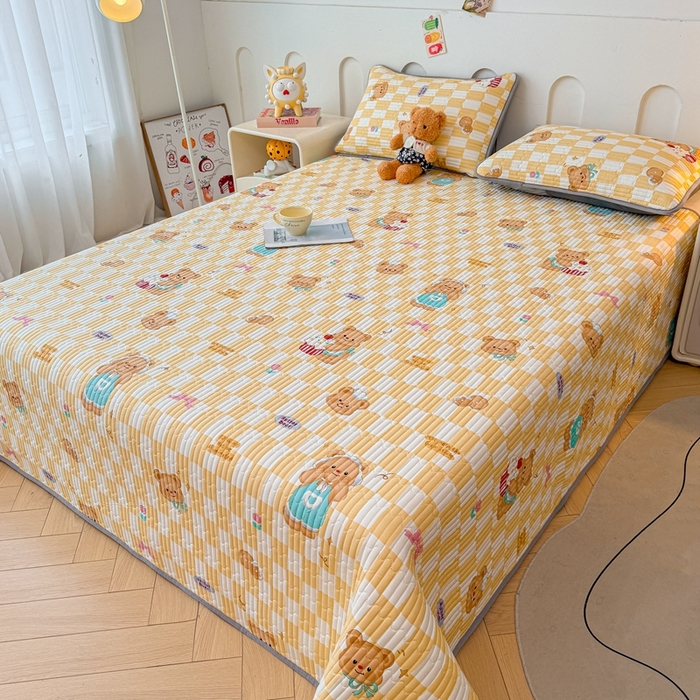 91家纺网 家纺一手货源 找家纺 雅萱家纺 2025新款棉加绒全棉填充双面可用多功能印花床盖 棉加绒棉花床盖-黄油曲奇