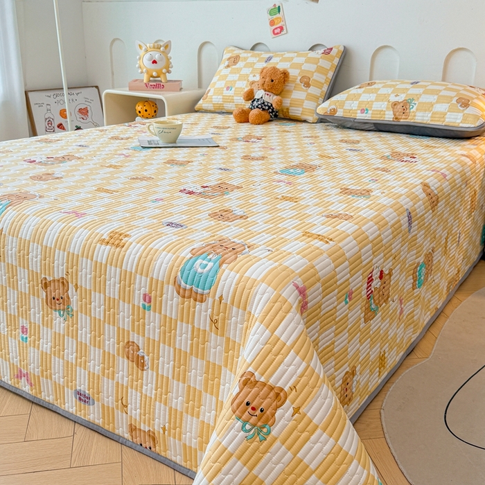 91家纺网 家纺一手货源 找家纺 雅萱家纺 2025新款棉加绒全棉填充双面可用多功能印花床盖 棉加绒棉花床盖-黄油曲奇