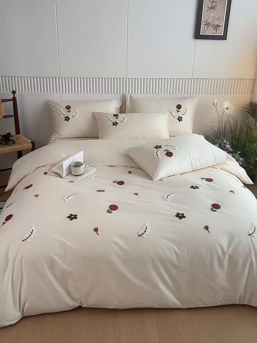 91家纺网 家纺一手货源 找家纺 悦然毛巾被 2025新款全棉纯棉斜纹毛巾绣四件套 幸福时光米白