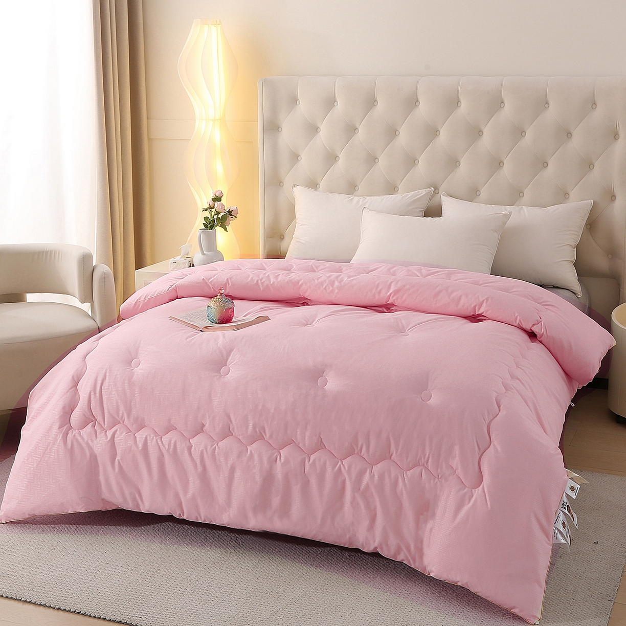 91家纺网 家纺一手货源 找家纺 棉乐町家居 2025新款A类针织澳洲进口压花羊毛被被子被芯 压花-粉玉