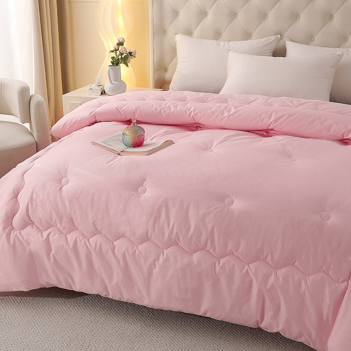 91家纺网 家纺一手货源 找家纺 棉乐町家居 2025新款A类针织澳洲进口压花羊毛被被子被芯 压花-粉玉