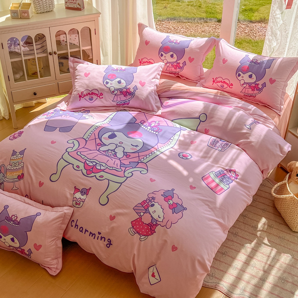 91家纺网 家纺一手货源 找家纺 浩诚 2025新款三丽鸥专版全棉磨毛纯棉四件套 女王库洛米