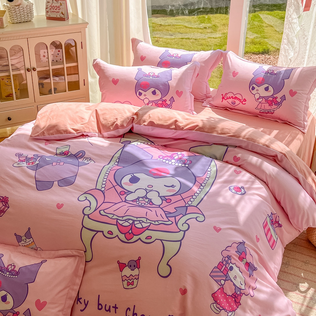 91家纺网 家纺一手货源 找家纺 浩诚 2025新款三丽鸥专版全棉磨毛纯棉四件套 女王库洛米