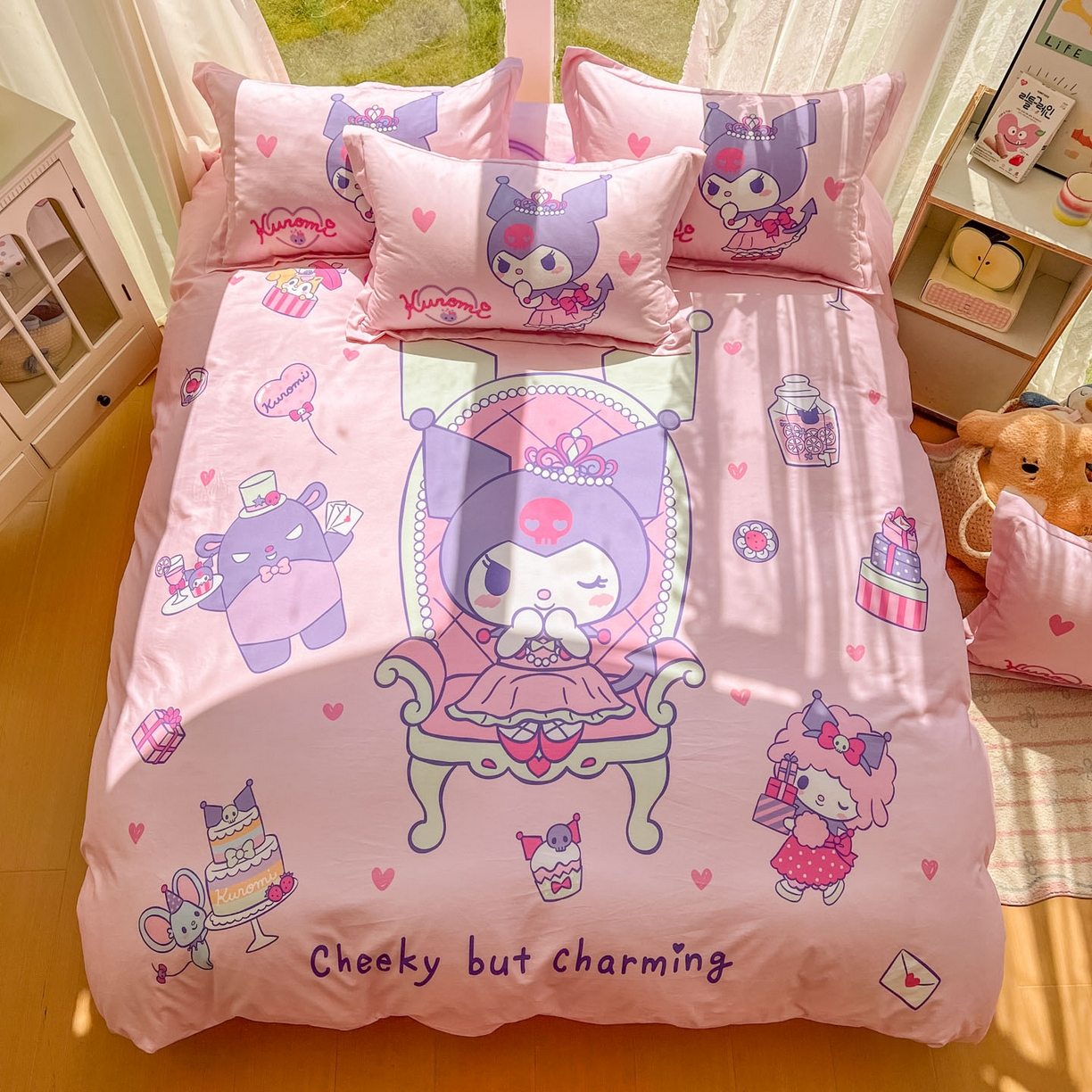 91家纺网 家纺一手货源 找家纺 浩诚 2025新款三丽鸥专版全棉磨毛纯棉四件套 女王库洛米