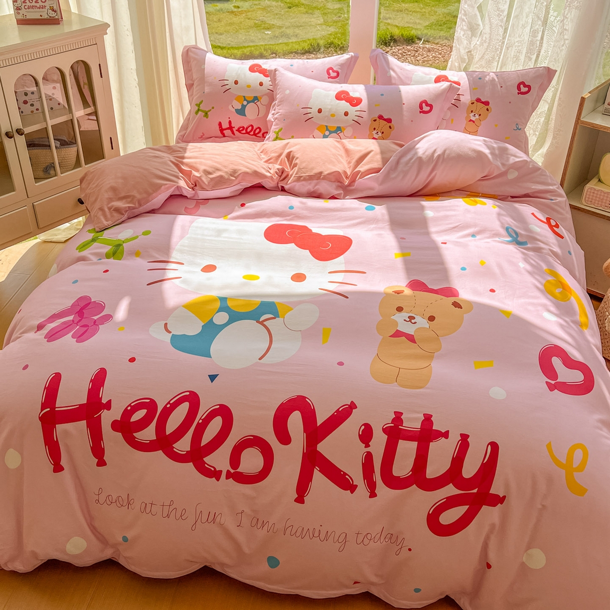 91家纺网 家纺一手货源 找家纺 浩诚 2025新款三丽鸥专版全棉磨毛纯棉四件套 气球KT