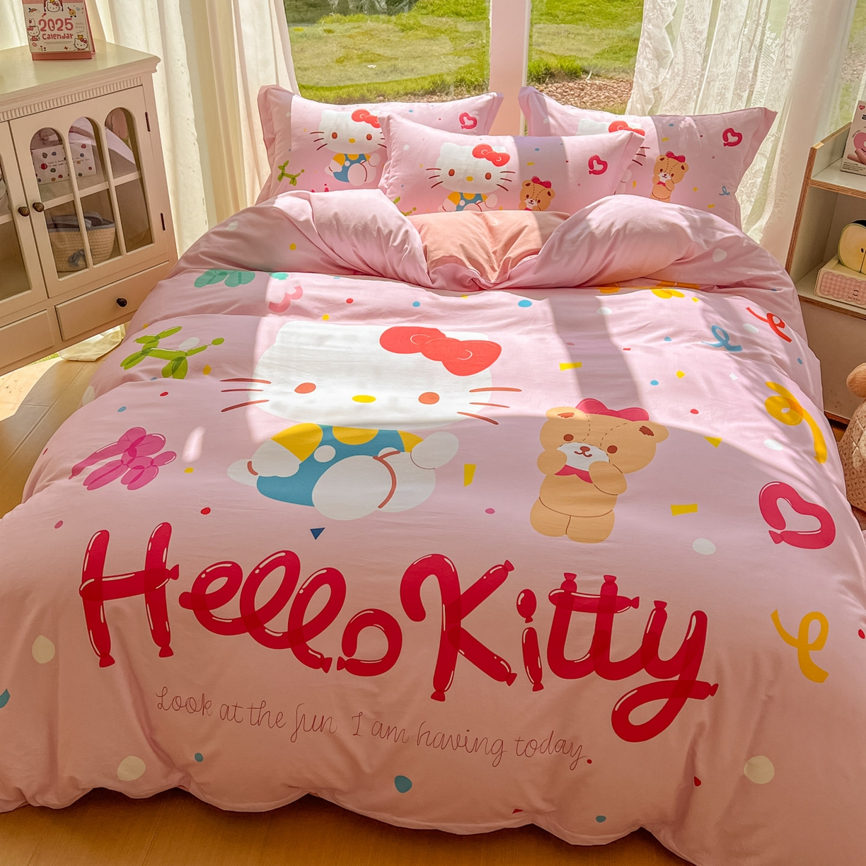 91家纺网 家纺一手货源 找家纺 浩诚 2025新款三丽鸥专版全棉磨毛纯棉四件套 气球KT