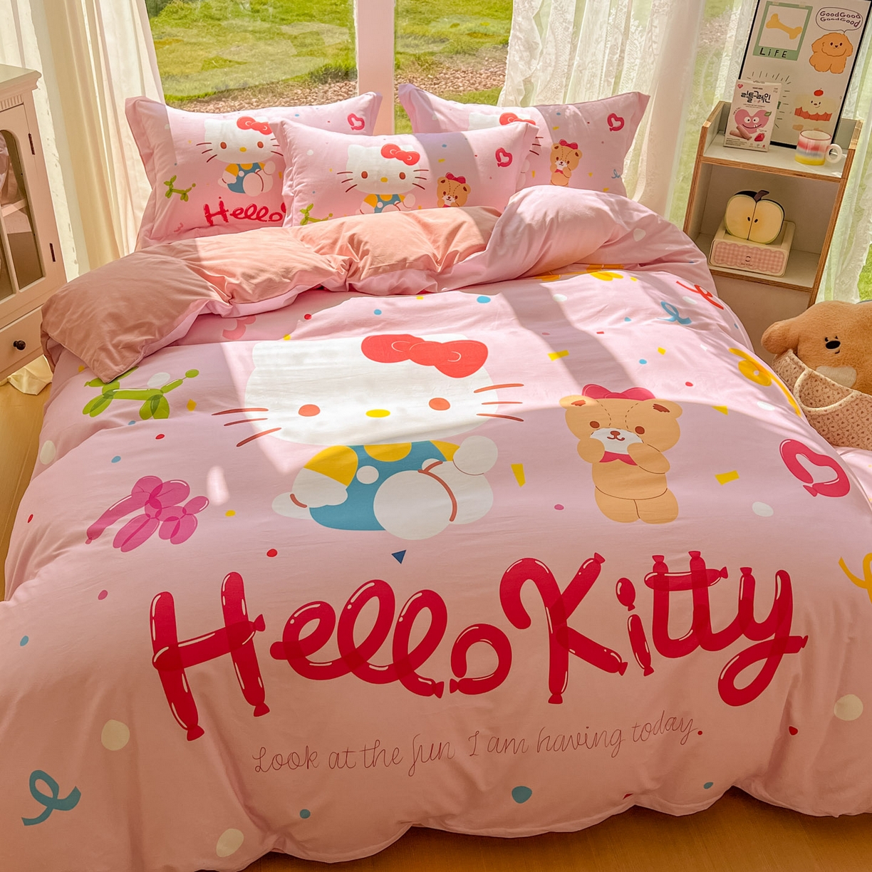 91家纺网 家纺一手货源 找家纺 浩诚 2025新款三丽鸥专版全棉磨毛纯棉四件套 气球KT