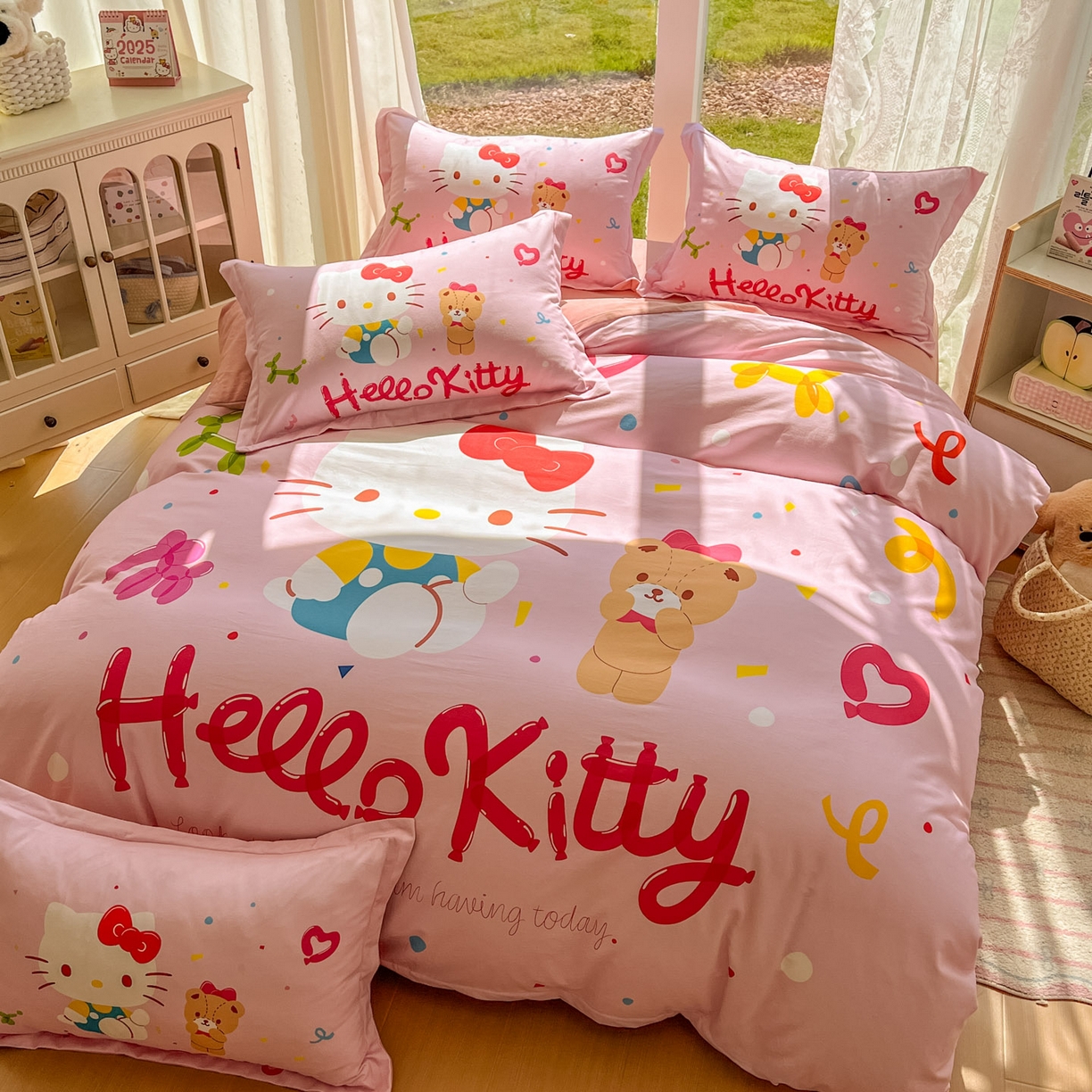 91家纺网 家纺一手货源 找家纺 浩诚 2025新款三丽鸥专版全棉磨毛纯棉四件套 气球KT