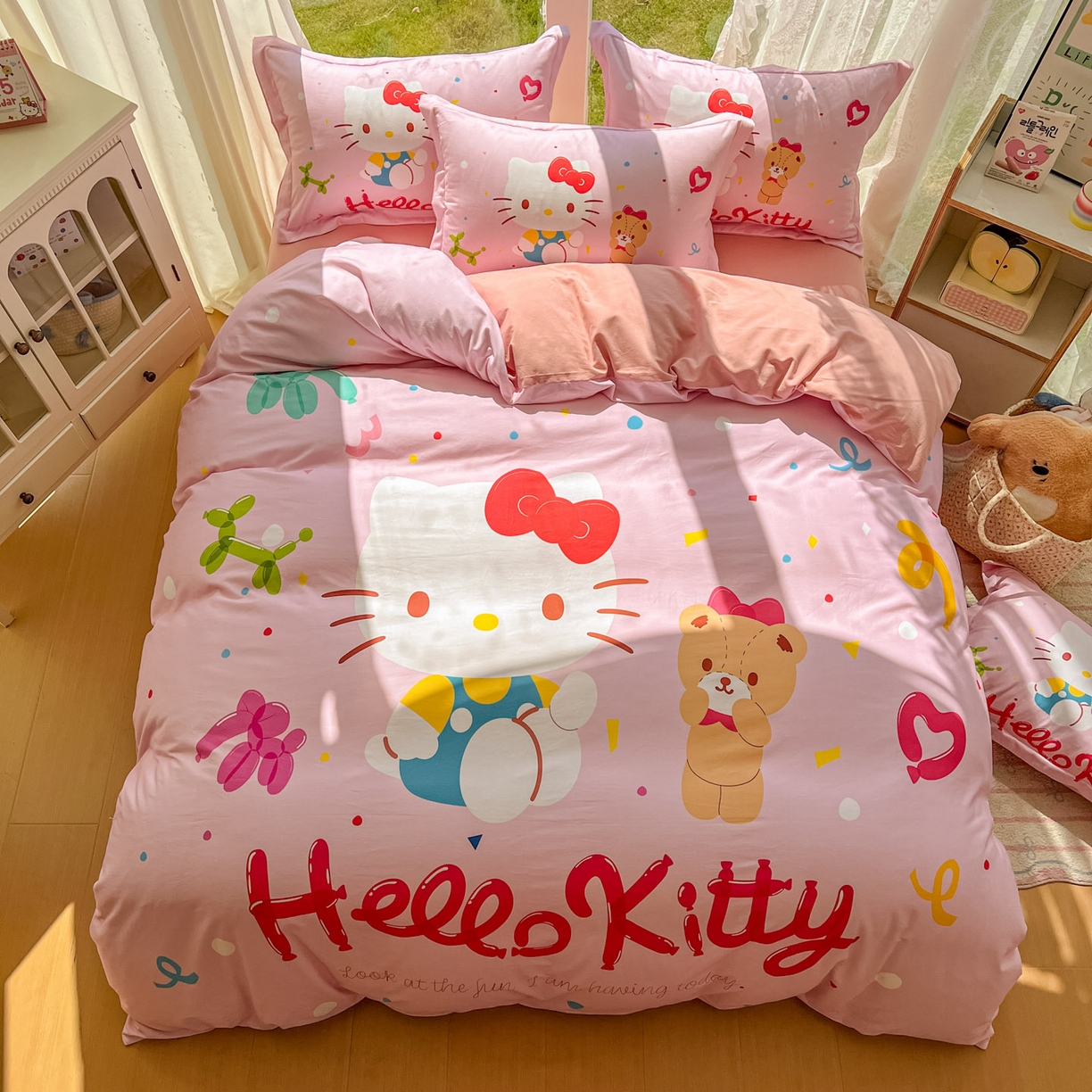 91家纺网 家纺一手货源 找家纺 浩诚 2025新款三丽鸥专版全棉磨毛纯棉四件套 气球KT