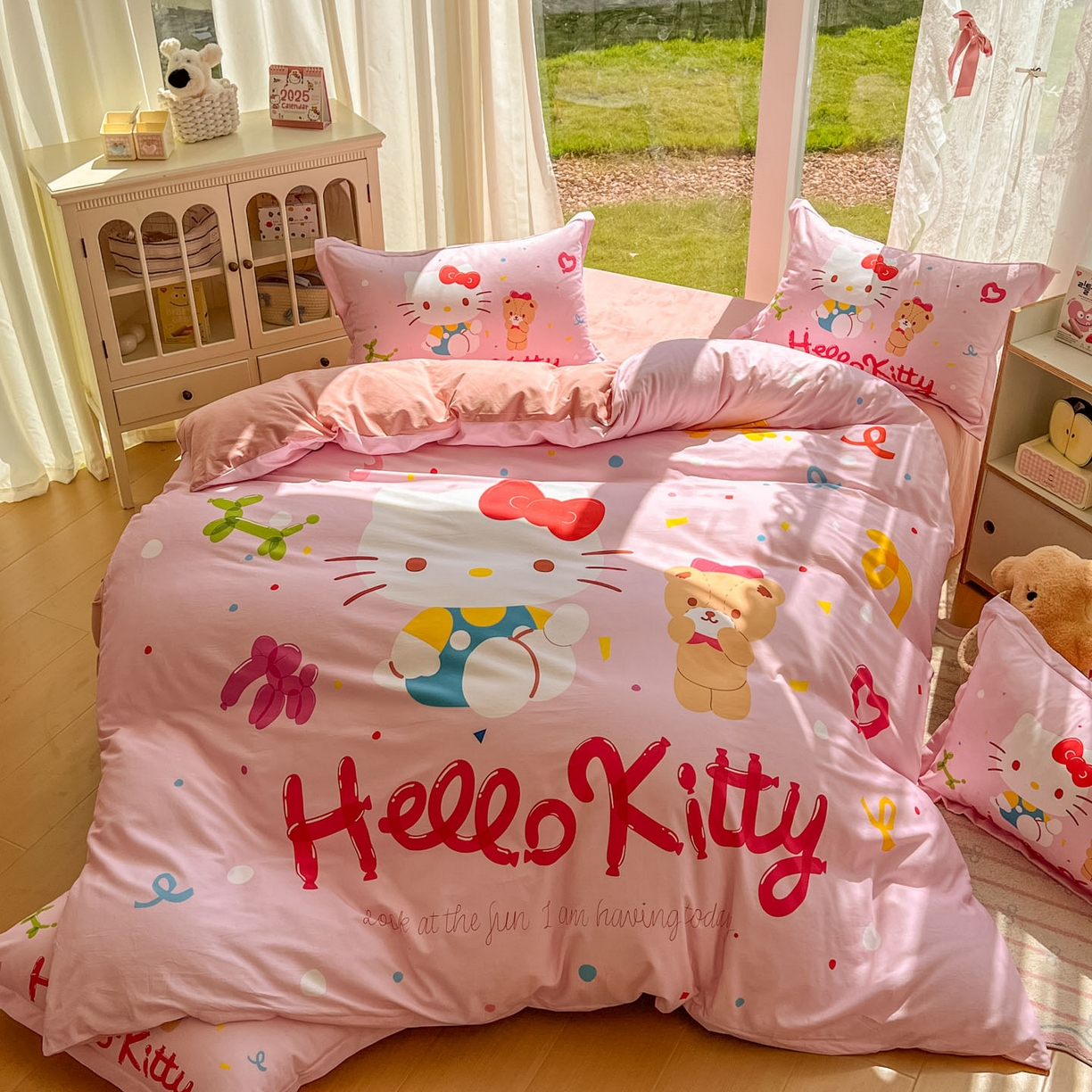 91家纺网 家纺一手货源 找家纺 浩诚 2025新款三丽鸥专版全棉磨毛纯棉四件套 气球KT