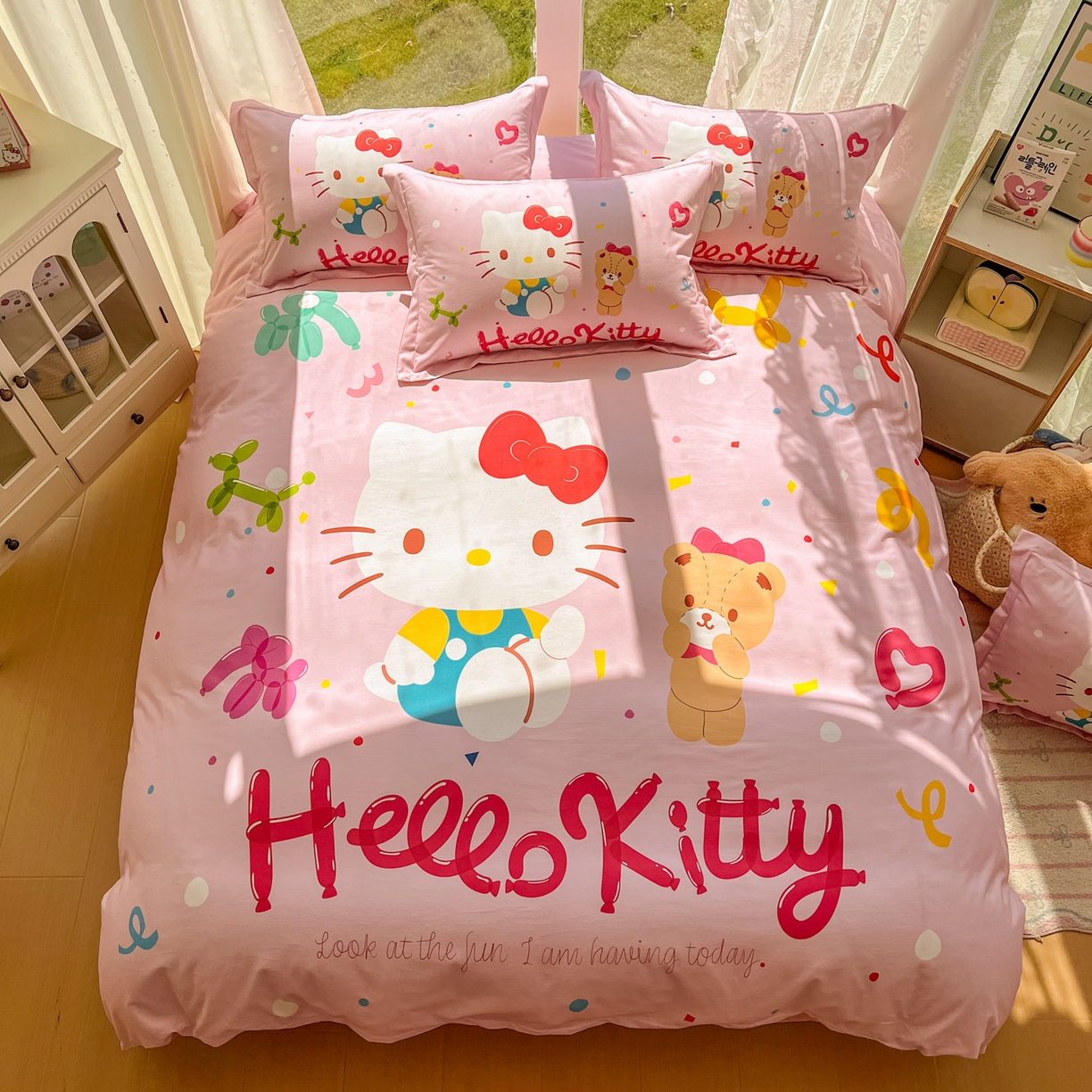 91家纺网 家纺一手货源 找家纺 浩诚 2025新款三丽鸥专版全棉磨毛纯棉四件套 气球KT