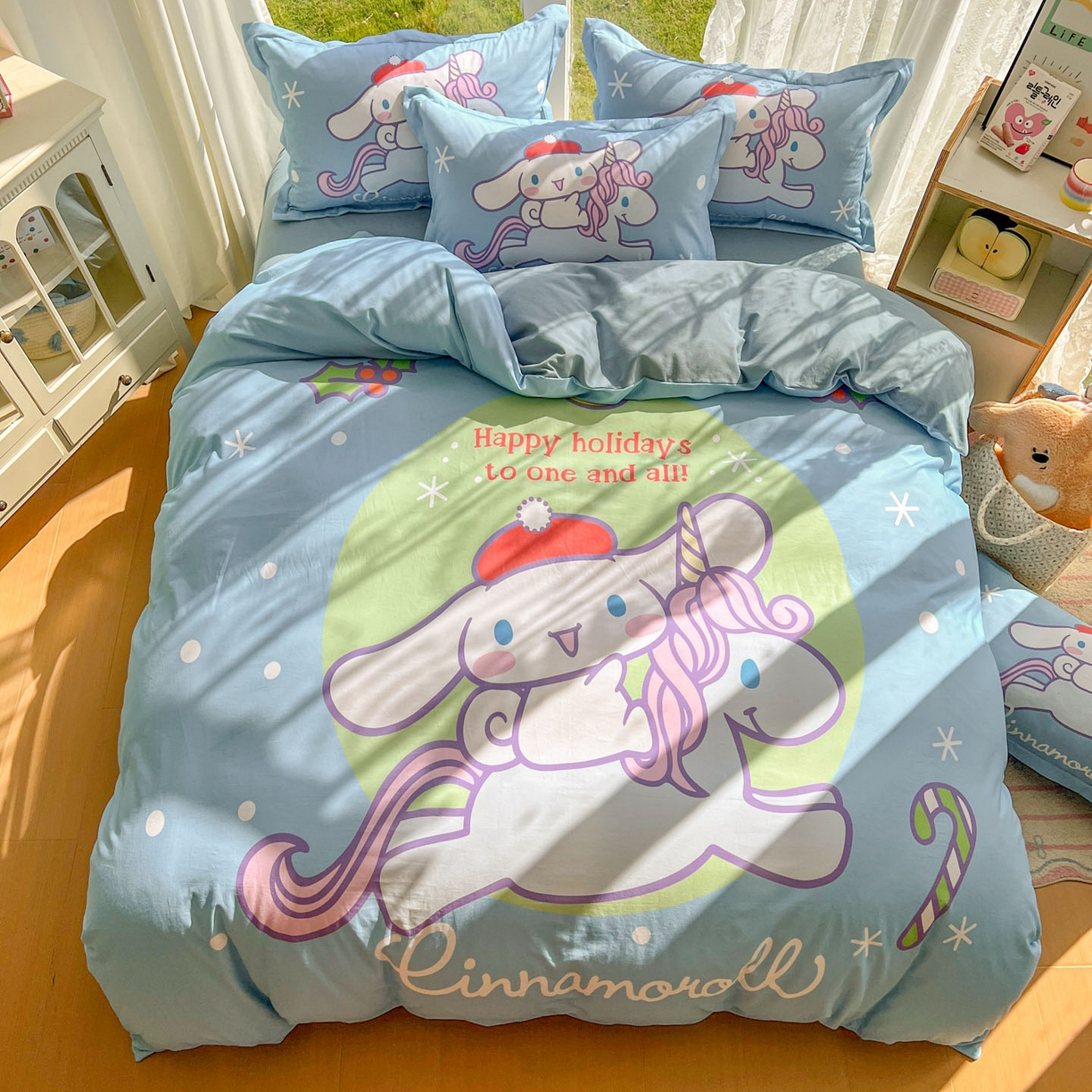 91家纺网 家纺一手货源 找家纺 浩诚 2025新款三丽鸥专版全棉磨毛纯棉四件套 旋转玉桂狗