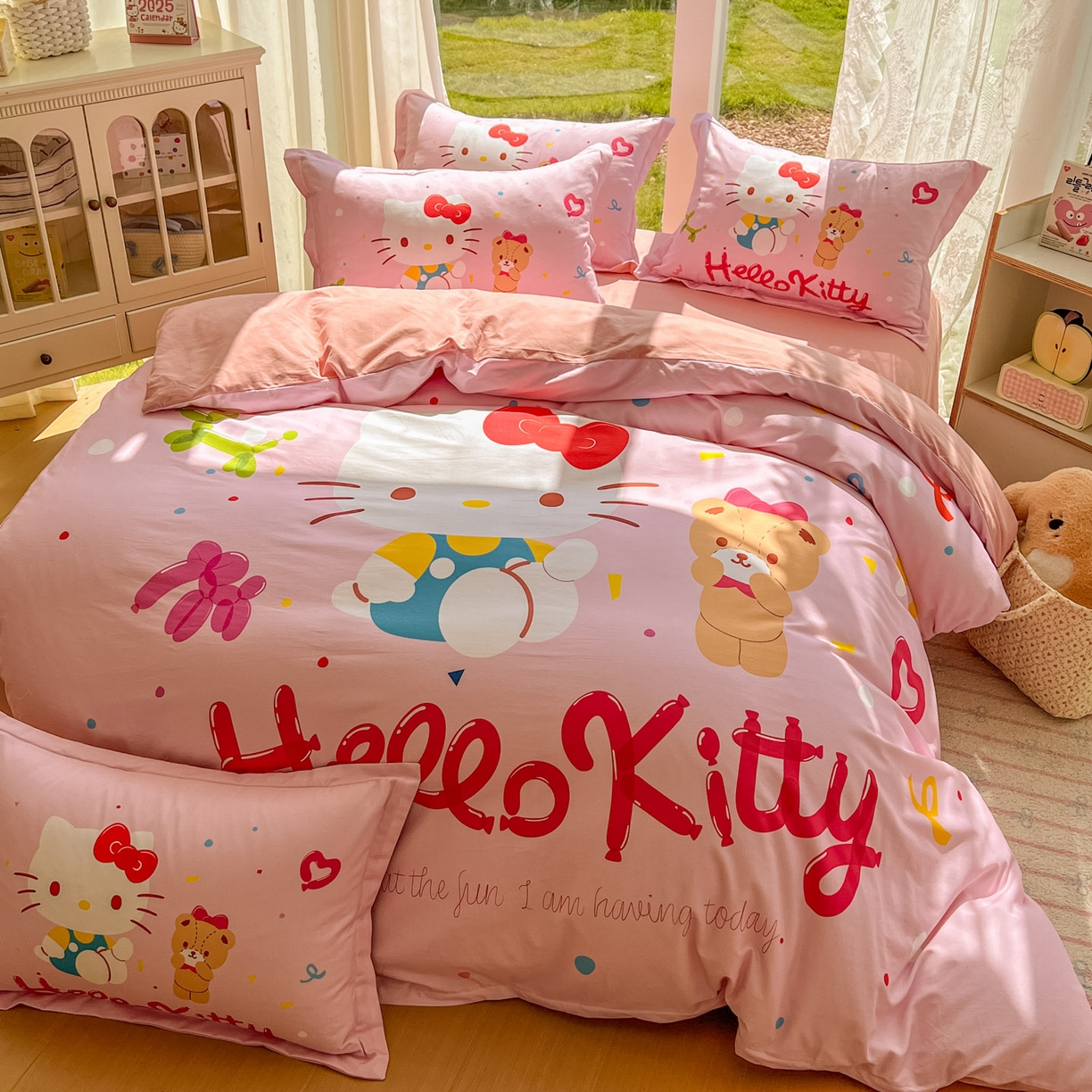 91家纺网 家纺一手货源 找家纺 浩诚 2025新款三丽鸥专版全棉磨毛纯棉四件套 气球KT