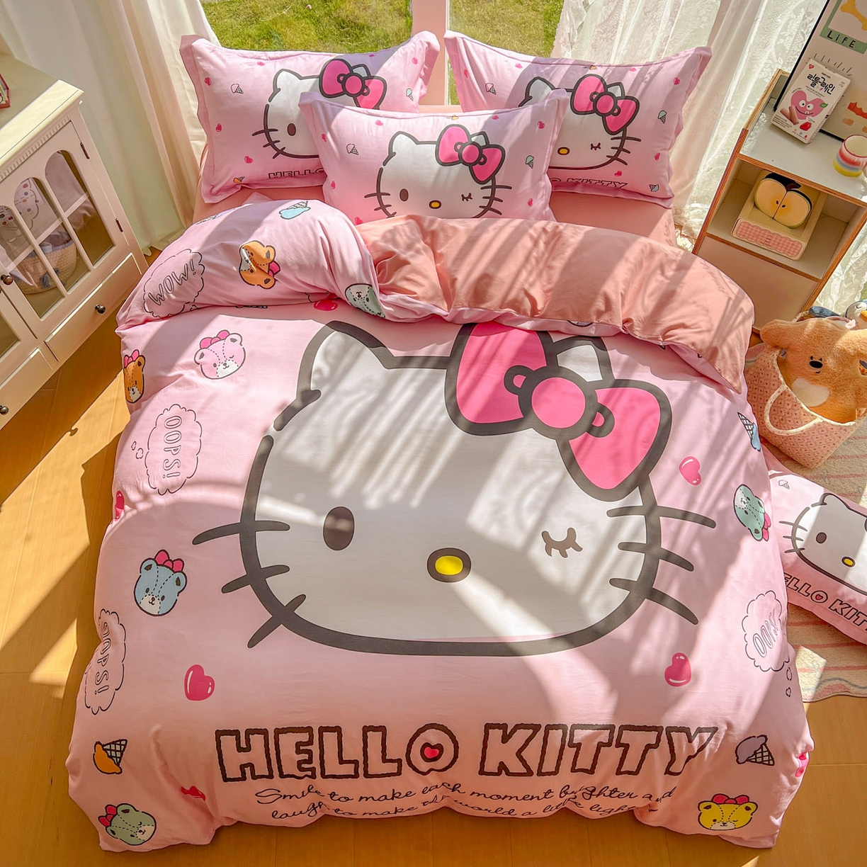 91家纺网 家纺一手货源 找家纺 浩诚 2025新款三丽鸥专版全棉磨毛纯棉四件套 蝴蝶结KT