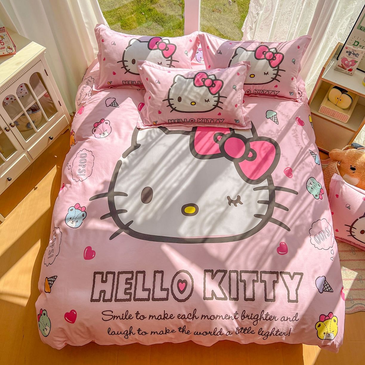 91家纺网 家纺一手货源 找家纺 浩诚 2025新款三丽鸥专版全棉磨毛纯棉四件套 蝴蝶结KT