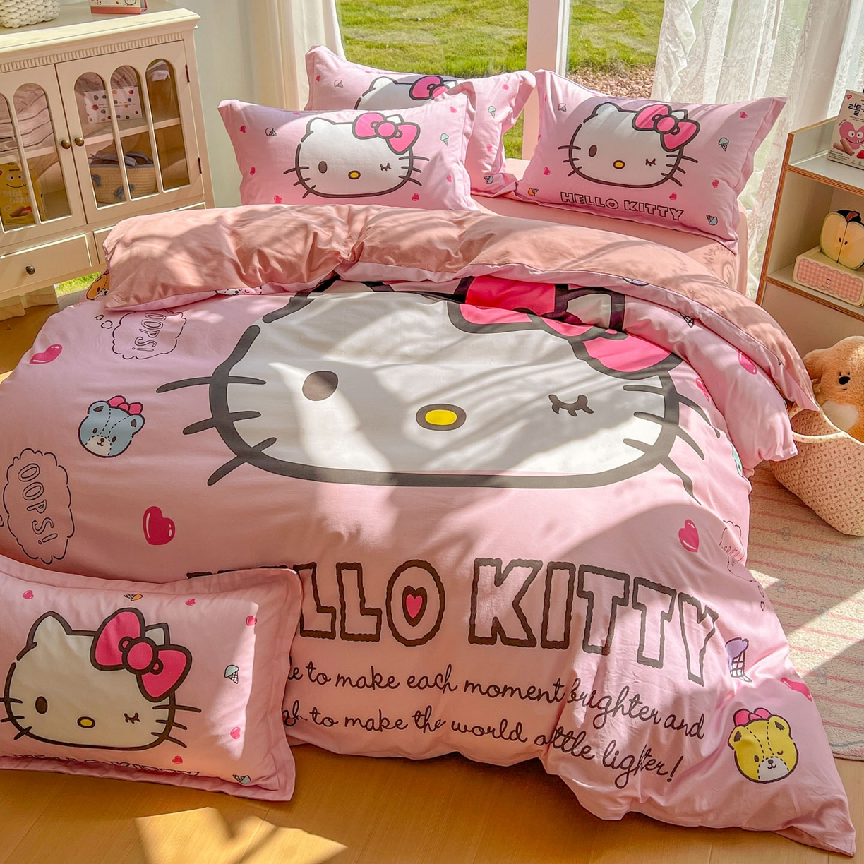 91家纺网 家纺一手货源 找家纺 浩诚 2025新款三丽鸥专版全棉磨毛纯棉四件套 蝴蝶结KT