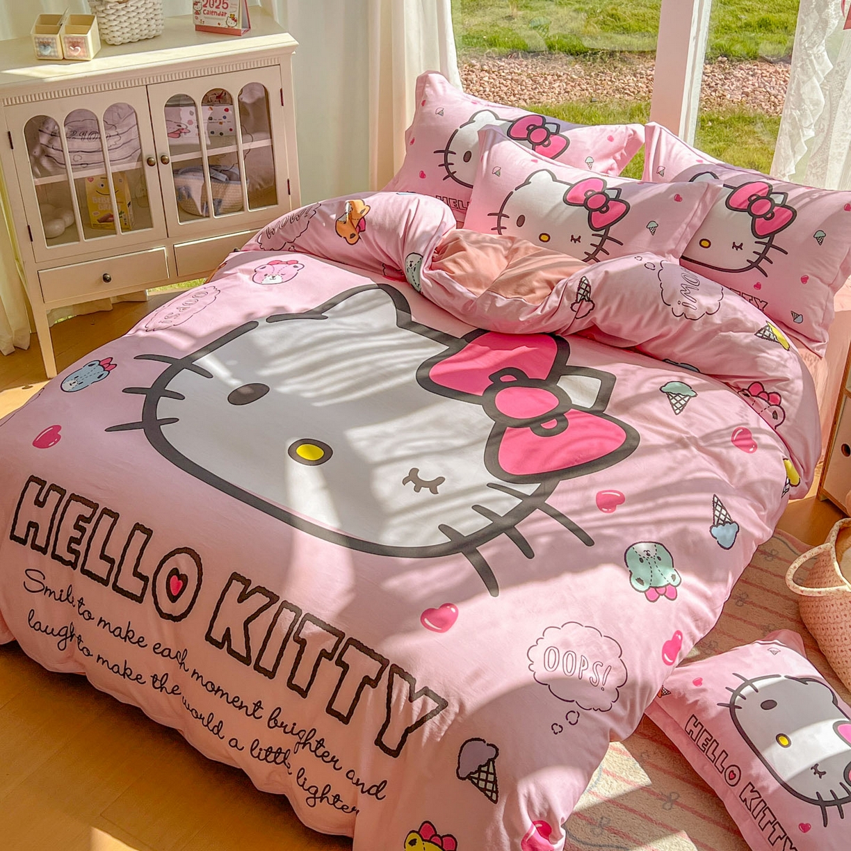 91家纺网 家纺一手货源 找家纺 浩诚 2025新款三丽鸥专版全棉磨毛纯棉四件套 蝴蝶结KT