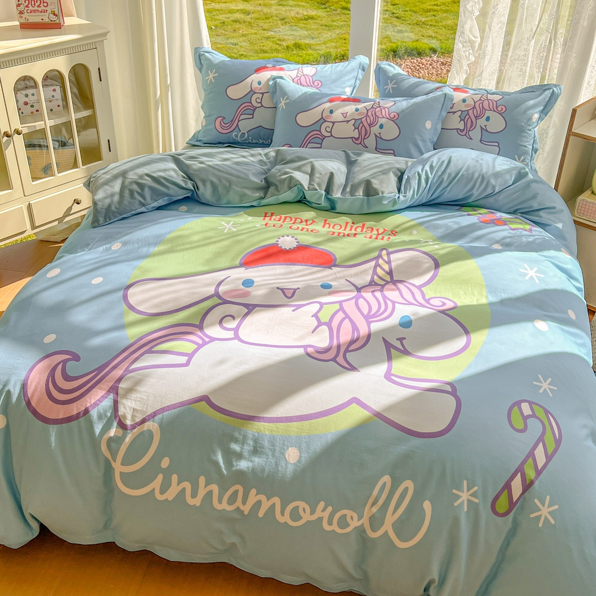 91家纺网 家纺一手货源 找家纺 浩诚 2025新款三丽鸥专版全棉磨毛纯棉四件套 旋转玉桂狗