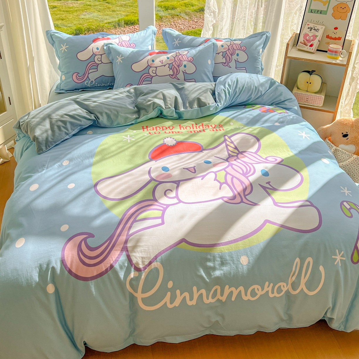 91家纺网 家纺一手货源 找家纺 浩诚 2025新款三丽鸥专版全棉磨毛纯棉四件套 旋转玉桂狗