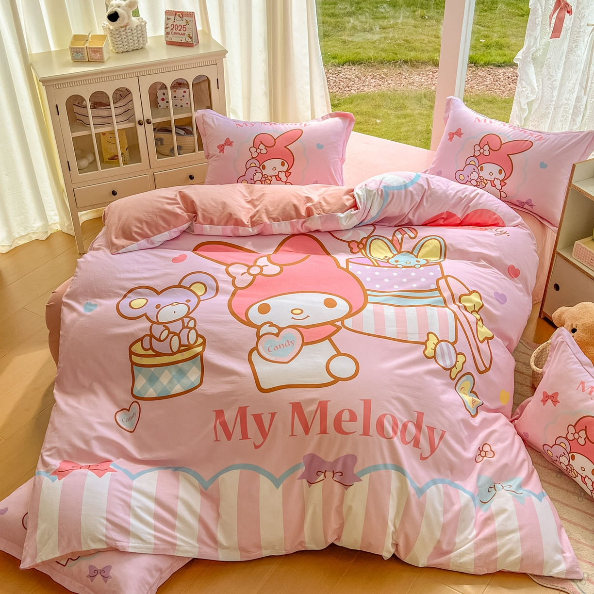 91家纺网 家纺一手货源 找家纺 浩诚 2025新款三丽鸥专版全棉磨毛纯棉四件套 开心美乐蒂