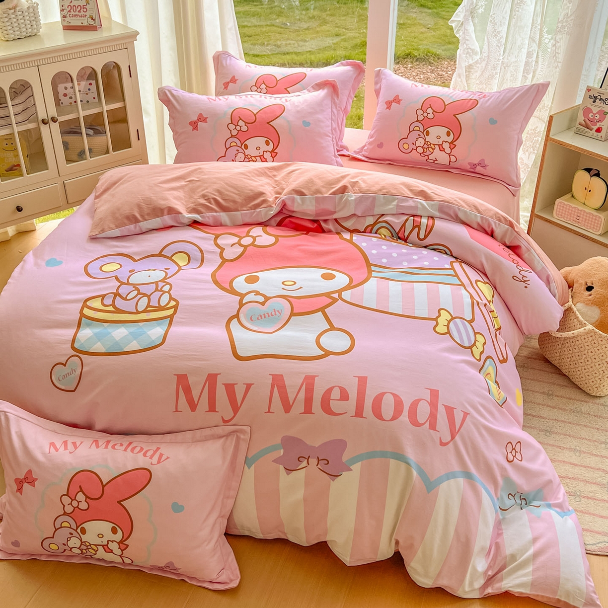 91家纺网 家纺一手货源 找家纺 浩诚 2025新款三丽鸥专版全棉磨毛纯棉四件套 开心美乐蒂