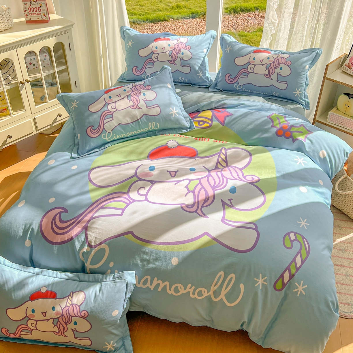 91家纺网 家纺一手货源 找家纺 浩诚 2025新款三丽鸥专版全棉磨毛纯棉四件套 旋转玉桂狗