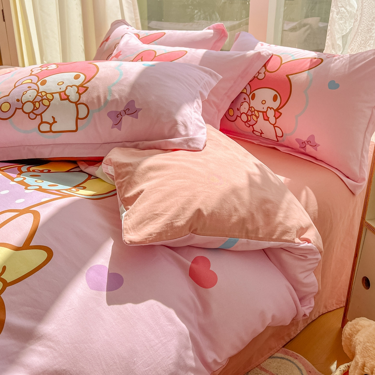 91家纺网 家纺一手货源 找家纺 浩诚 2025新款三丽鸥专版全棉磨毛纯棉四件套 开心美乐蒂