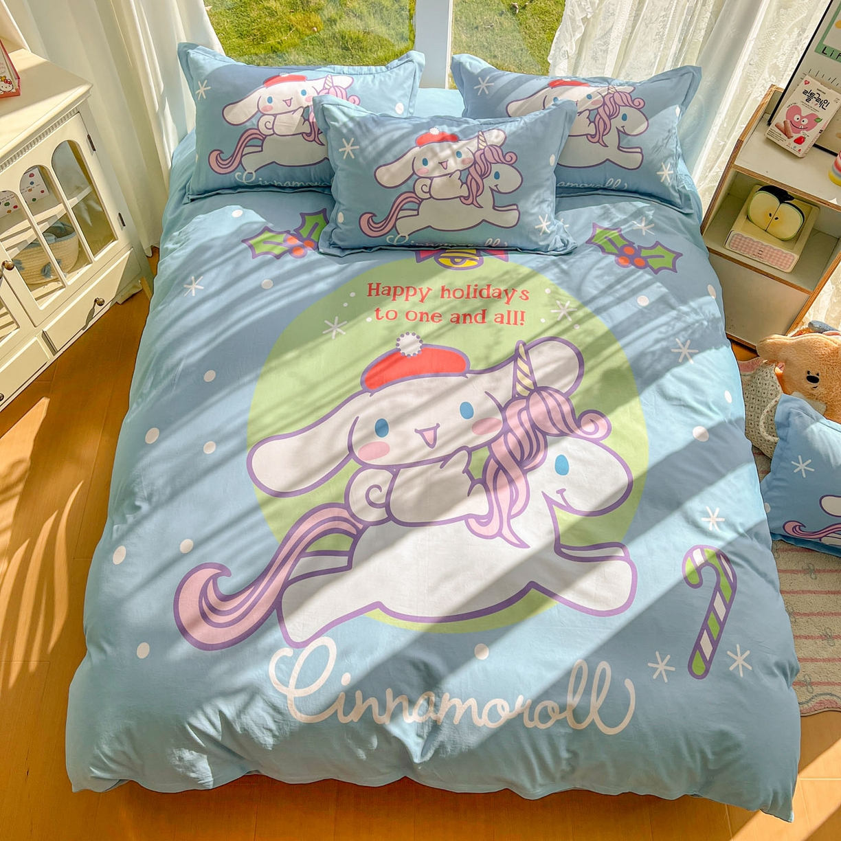 91家纺网 家纺一手货源 找家纺 浩诚 2025新款三丽鸥专版全棉磨毛纯棉四件套 旋转玉桂狗