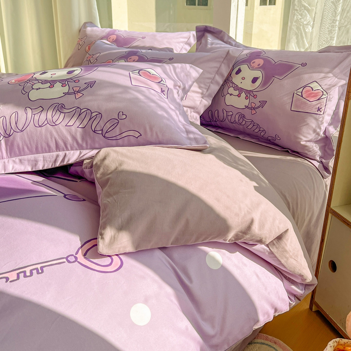 91家纺网 家纺一手货源 找家纺 浩诚 2025新款三丽鸥专版全棉磨毛纯棉四件套 爱心库洛米