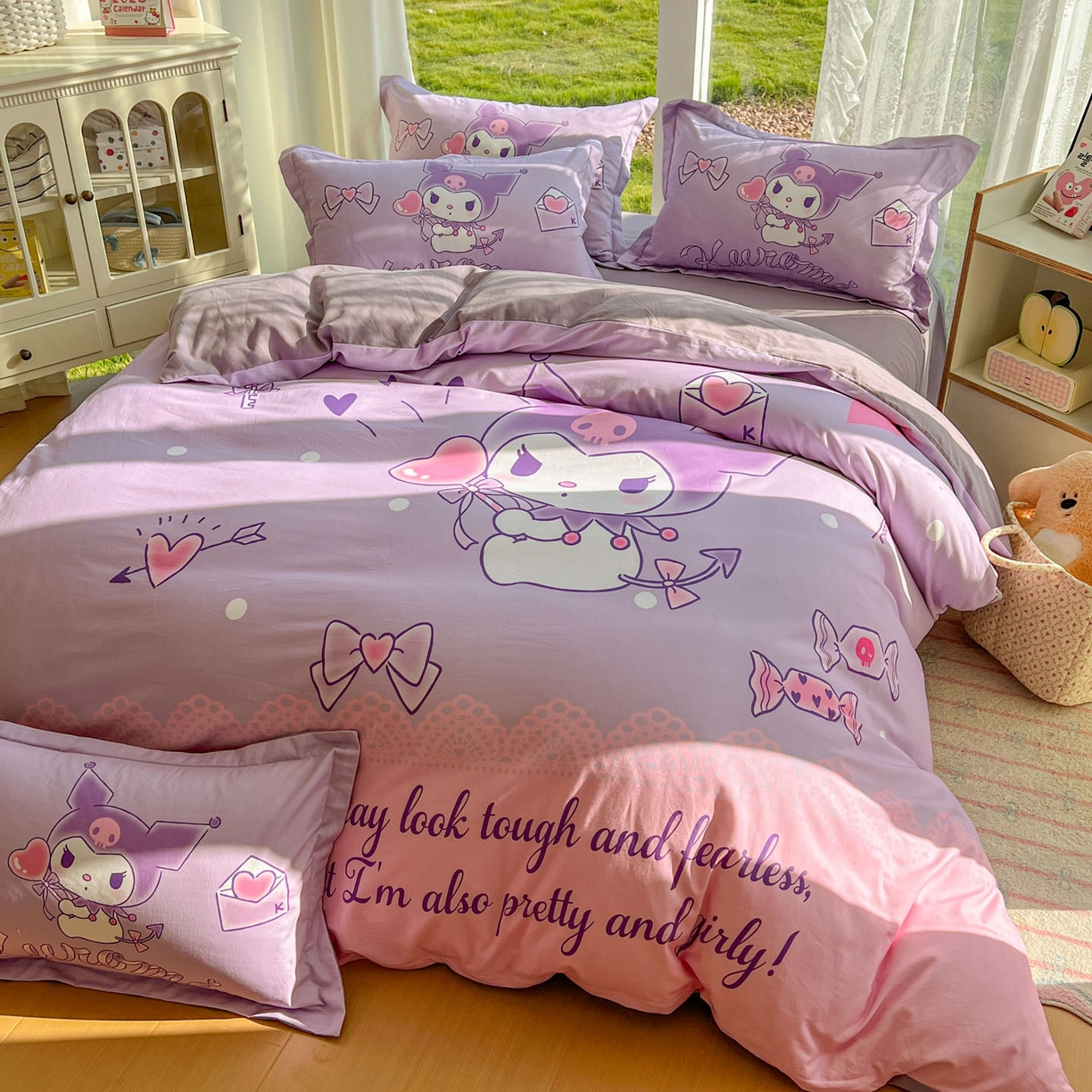 91家纺网 家纺一手货源 找家纺 浩诚 2025新款三丽鸥专版全棉磨毛纯棉四件套 爱心库洛米