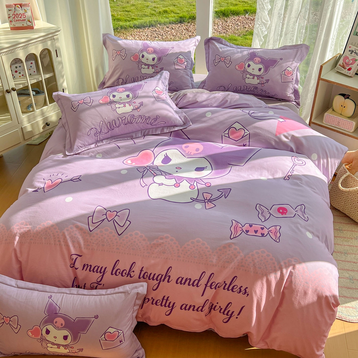 91家纺网 家纺一手货源 找家纺 浩诚 2025新款三丽鸥专版全棉磨毛纯棉四件套 爱心库洛米