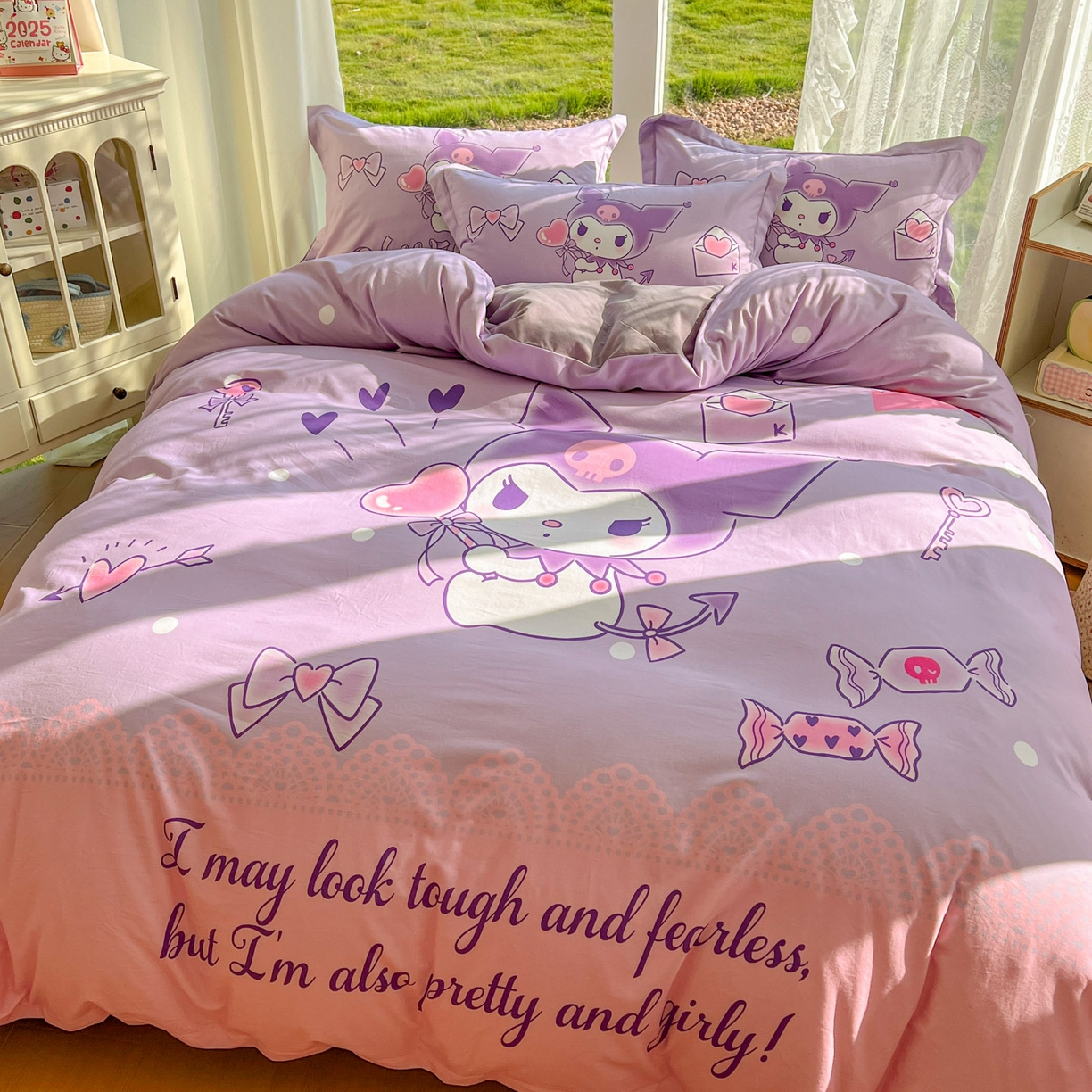 91家纺网 家纺一手货源 找家纺 浩诚 2025新款三丽鸥专版全棉磨毛纯棉四件套 爱心库洛米