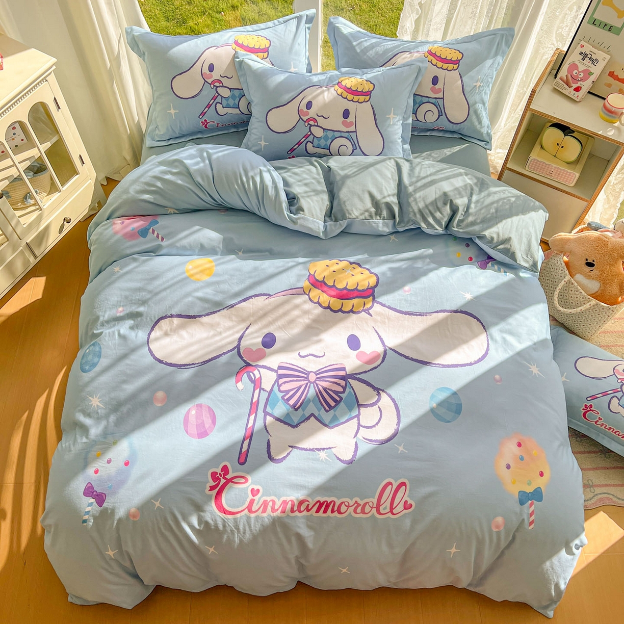 91家纺网 家纺一手货源 找家纺 浩诚 2025新款三丽鸥专版全棉磨毛纯棉四件套 魔法玉桂狗