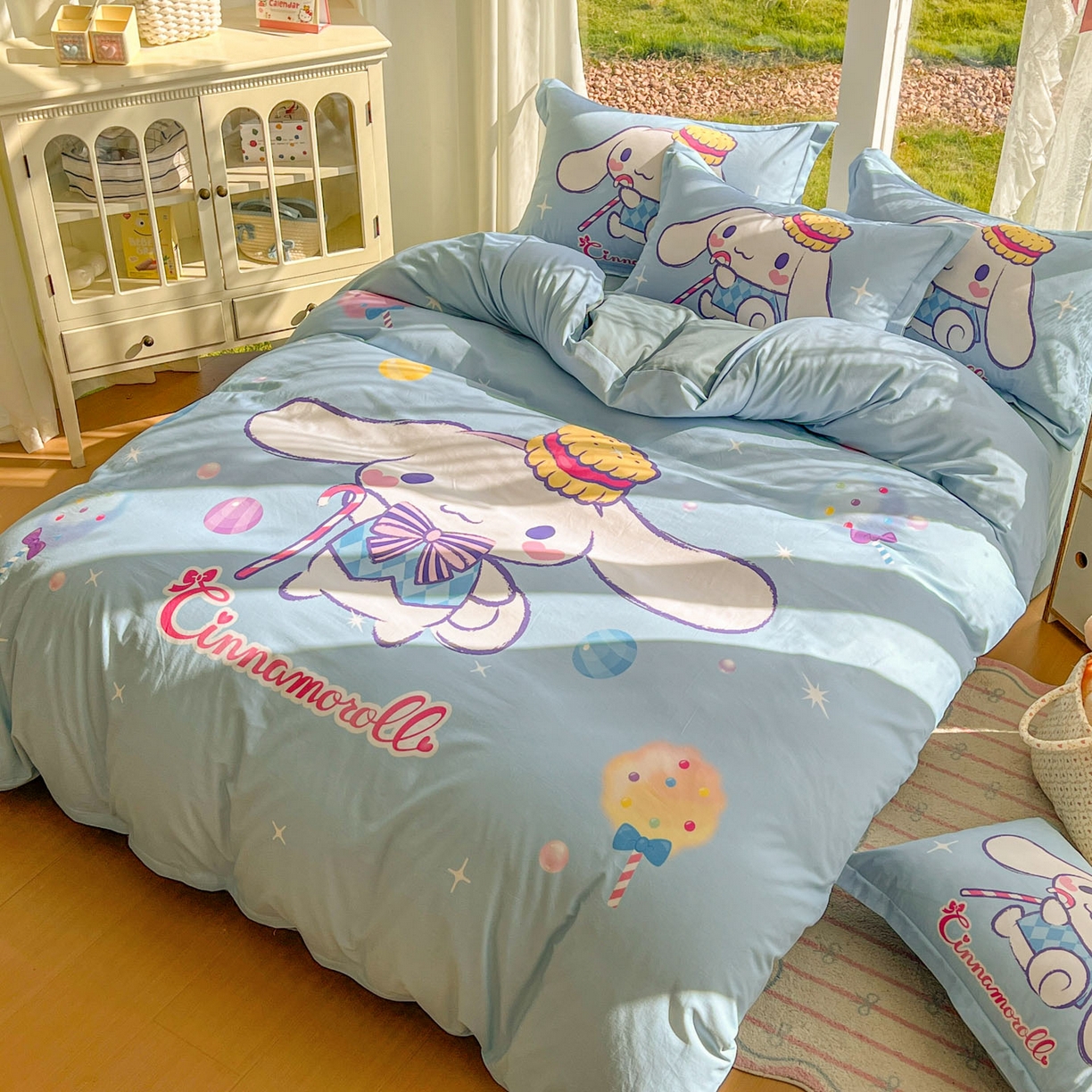 91家纺网 家纺一手货源 找家纺 浩诚 2025新款三丽鸥专版全棉磨毛纯棉四件套 魔法玉桂狗