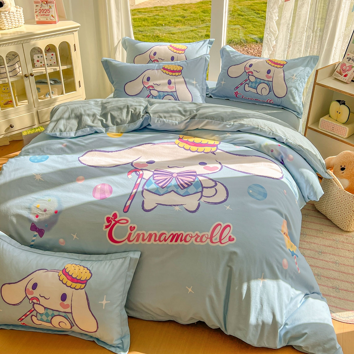 91家纺网 家纺一手货源 找家纺 浩诚 2025新款三丽鸥专版全棉磨毛纯棉四件套 魔法玉桂狗